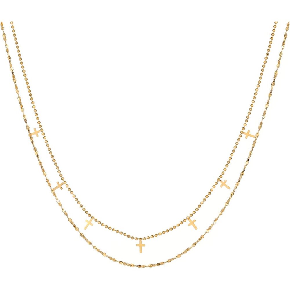 18K Gold Plated Star Cross Heart Charm Choker Necklace for Women Dainty Layered - Picture 8 of 8